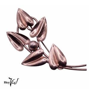 Vintage Sterling Silver Leaf and Berry Pin Brooch w Gold Wash 3" Long - Hey Viv